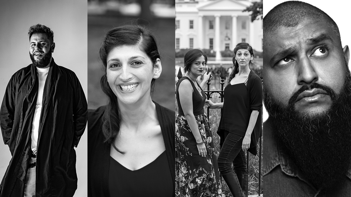 A headshot collage featuring Mo Amer, Zahra Noorbakhsh, Taz Ahmed, and Azhar Usman