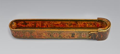 View of the sliding compartment of the box, bear vignettes depicting popular Sufi tales.