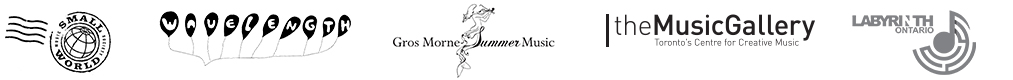 Small World logo, Wavelength logo, Gros Morne Summer Music logo, The Music Gallery logo, and Labyrnth Ontario logo