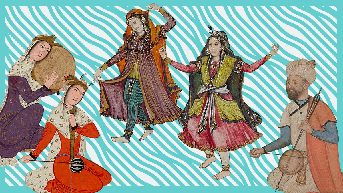 A digital collage of dancing figures, clipped from the Museum’s illustration and painting folio.  
