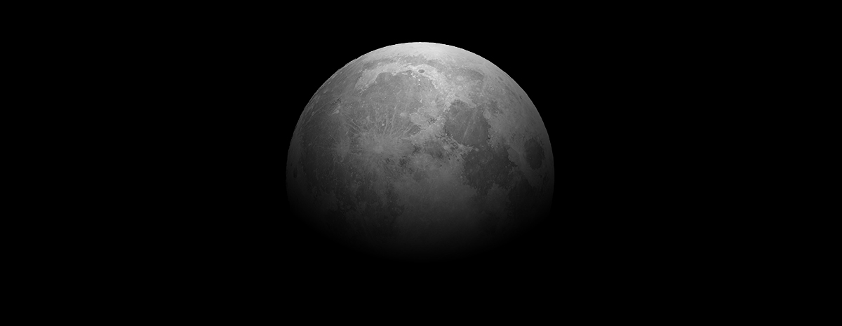A greyed out  moon faded into a black background. 
