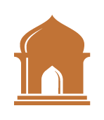 Brown silhouette of a building with an open door and an onion dome roof